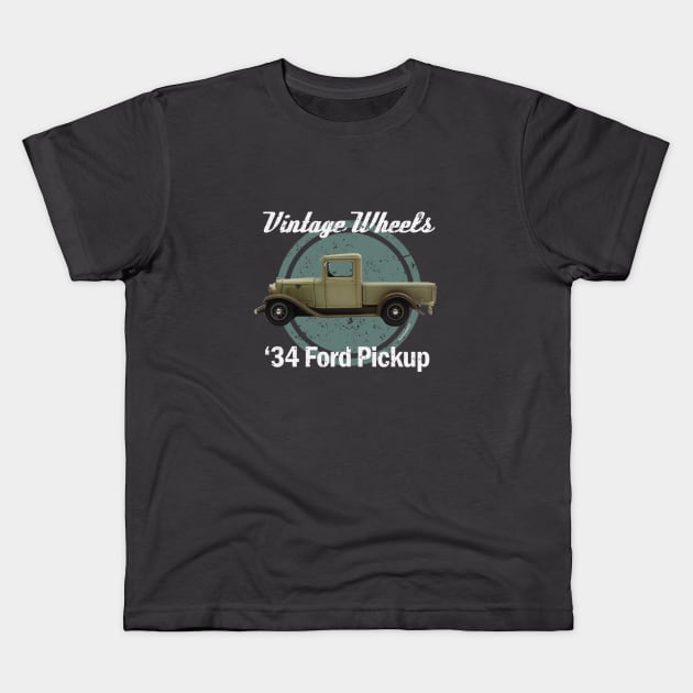 Vintage Wheels - '34 Ford Pickup Kids T-Shirt by DaJellah